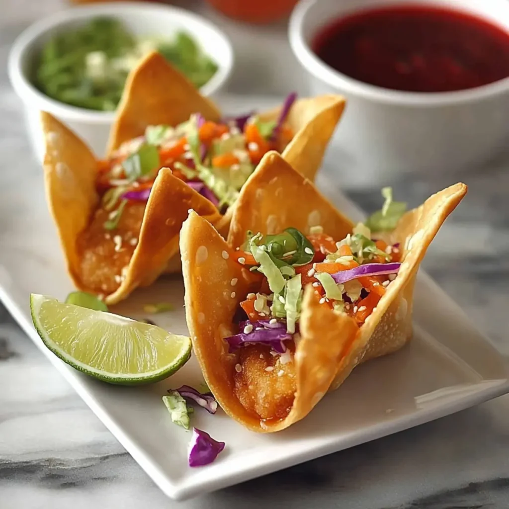 Home 48 Crispy Chicken Wonton Tacos with Asian Slaw Recipe
